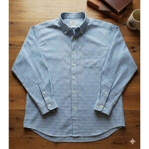 LL Bean Mens Long Sleeve Button Up Shirt XXL Blue/White Plaid, Traditional Fit